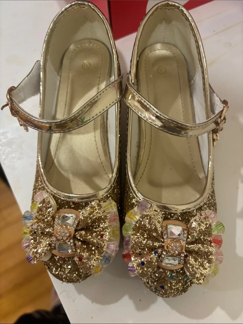 Girls Sparkle Gold Bow Mary Jane Shoes